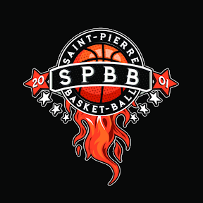 Logo du Saint-Pierre Basket Ball avec le dessin d'un ballon de basket avec des flammes et le texte SPBB Saint Pierre Basket Ball